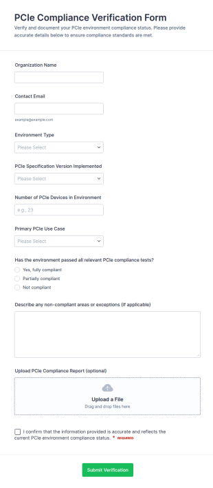 PCIe Compliance Verification Form Template