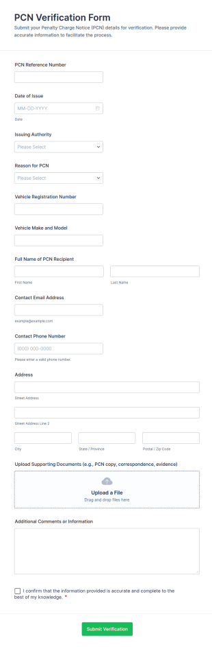 PCN Verification Form Template