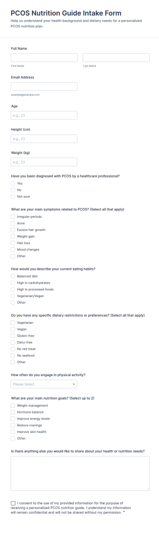 PCOS Nutrition Guide Intake Form Template