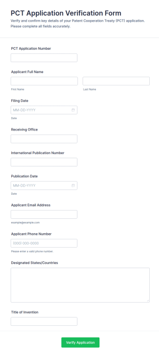 PCT Application Verification Form Template
