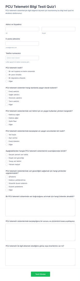 PCU Telemetri Bilgi Testi Quiz'i Form Şablonu
