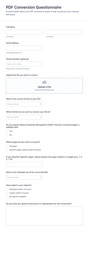 PDF Conversion Questionnaire Form Template