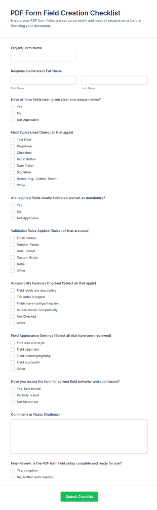 PDF Form Field Creation Checklist