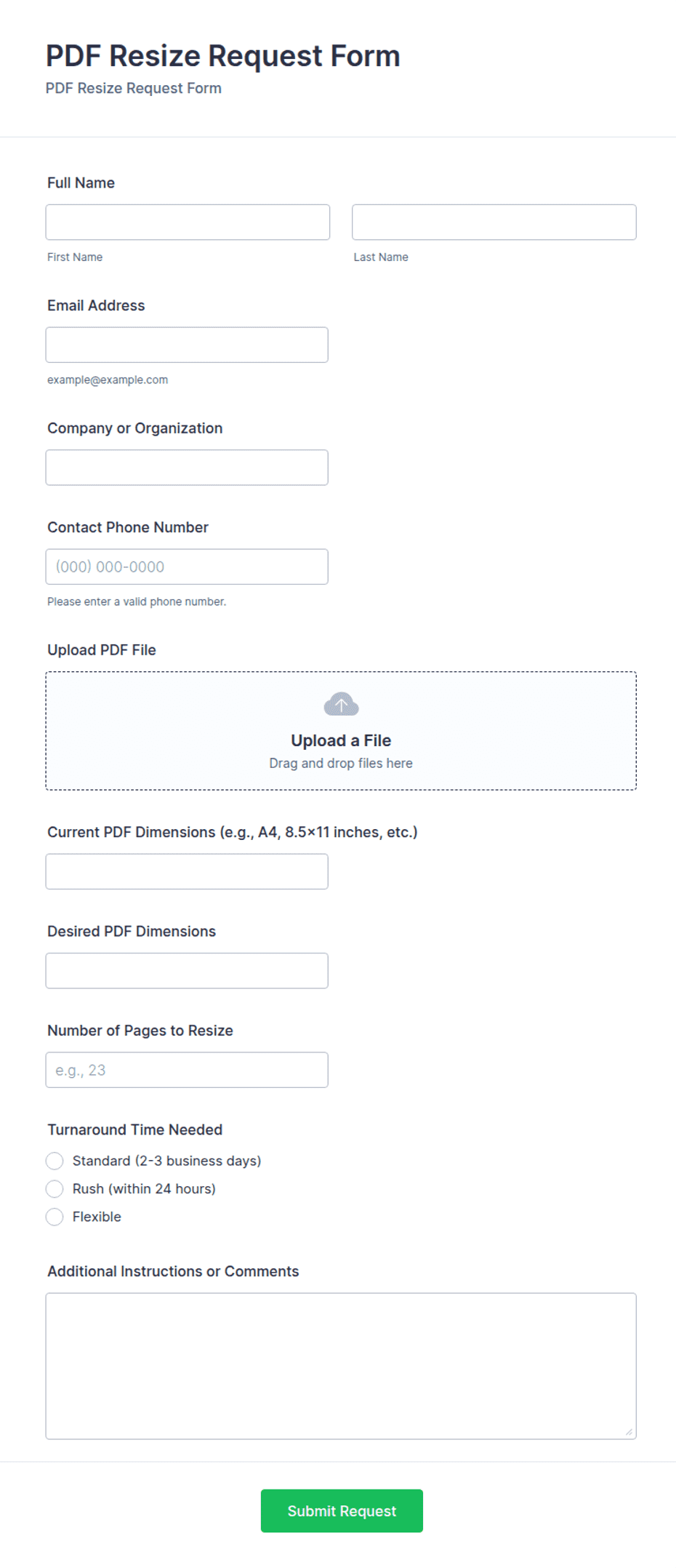 PDF Resize Request Form Template | Jotform