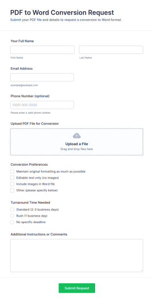 PDF To Word Conversion Request Form Template