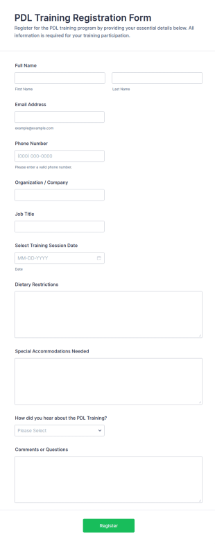 PDL Training Registration Form Template