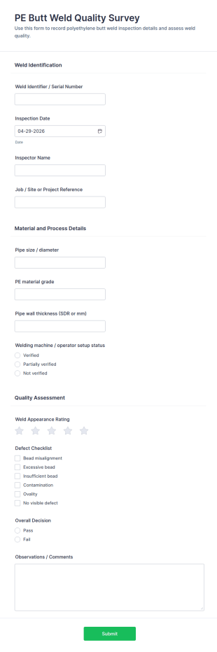 PE Butt Weld Quality Survey Form Template