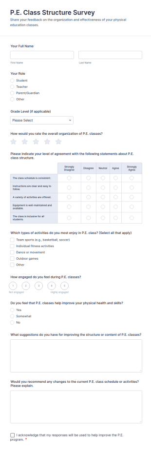 P.E. Class Structure Survey Form Template