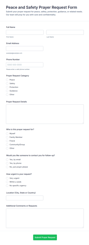 Peace And Safety Prayer Request Form Template