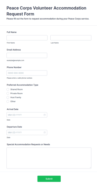 Peace Corps Volunteer Accommodation Request Form Template