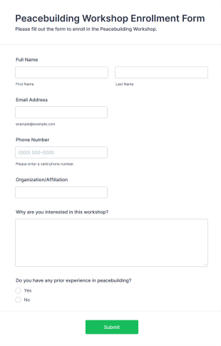 Peacebuilding Workshop Enrollment Form Template