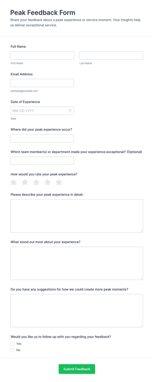Peak Feedback Form Template