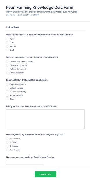 Pearl Farming Knowledge Quiz Form Template
