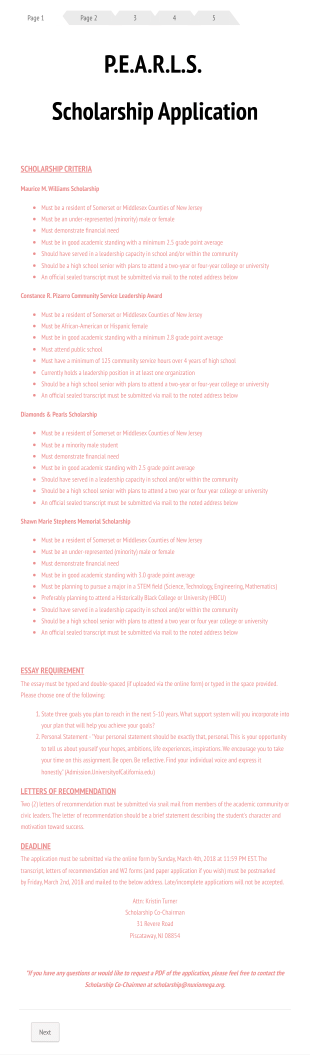 PEARLS Scholarship App Form Template