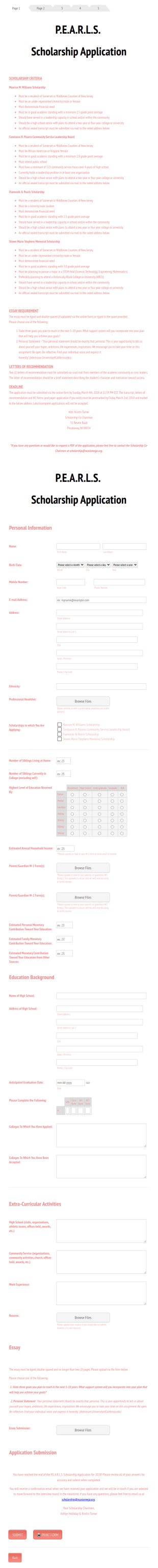 PEARLS Scholarship App Form Template