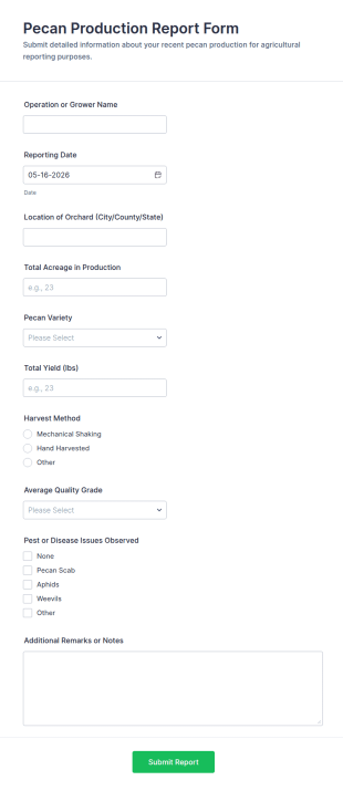 Pecan Production Report Form Template