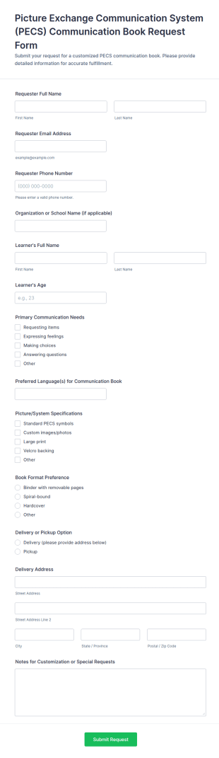 PECS Communication Book Request Form Template