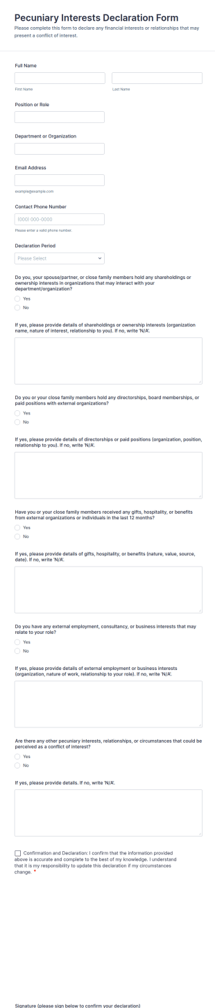 Pecuniary Interests Declaration Form Template