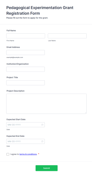 Pedagogical Experimentation Grant Registration Form Template
