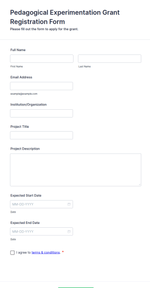 Pedagogical Experimentation Grant Registration Form Template