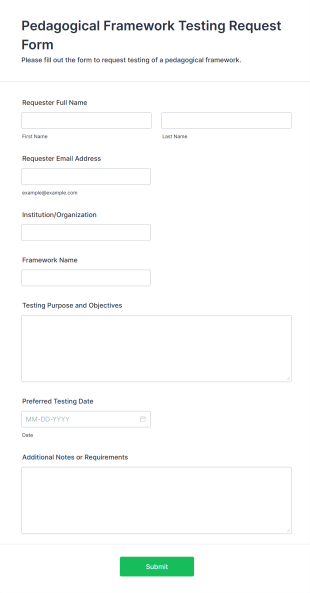 Pedagogical Framework Testing Request Form Template
