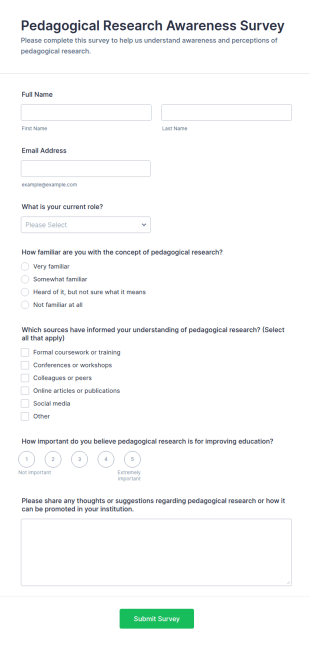 Pedagogical Research Awareness Survey Form Template