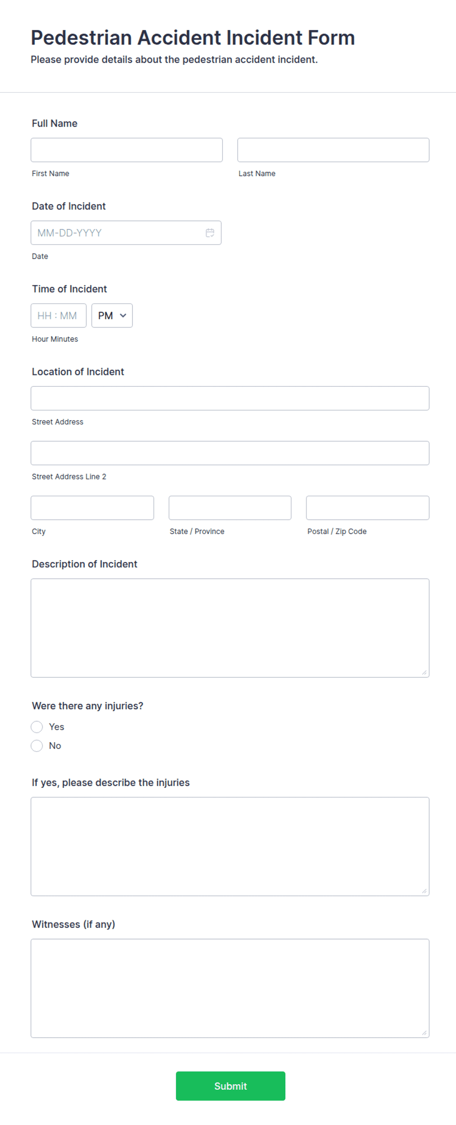 Pedestrian Accident Incident Form Template | Jotform