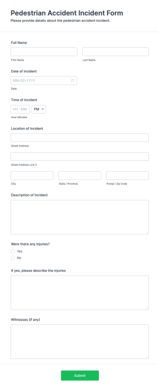 Pedestrian Accident Incident Form Template