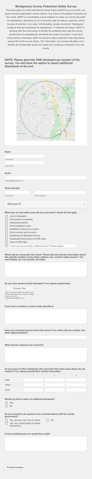 Pedestrian Safety Survey Form Template