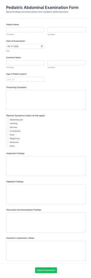 Pediatric Abdominal Examination Form Template