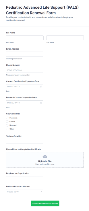 Pediatric Advanced Life Support (PALS) Certification Renewal Form Template