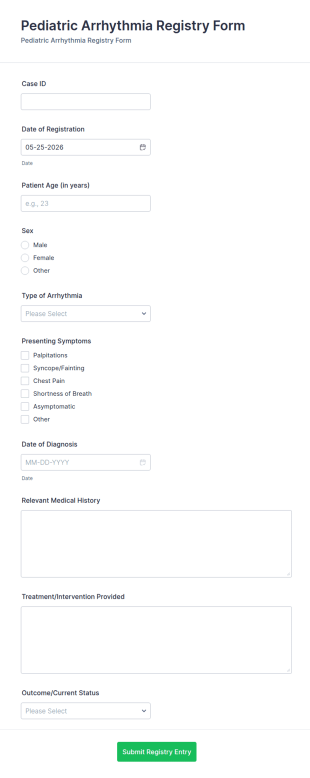 Pediatric Arrhythmia Registry Form Template