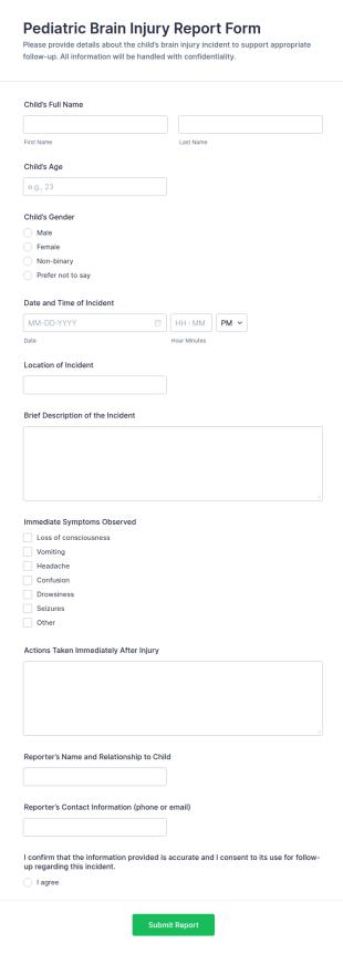 Pediatric Brain Injury Report Form Template