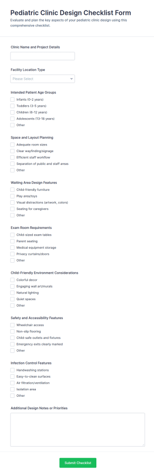 Pediatric Clinic Design Checklist Form Template