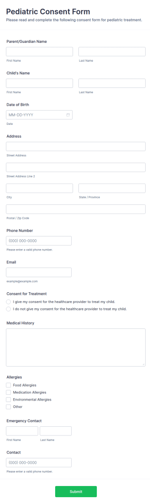 Pediatric Consent Form Template