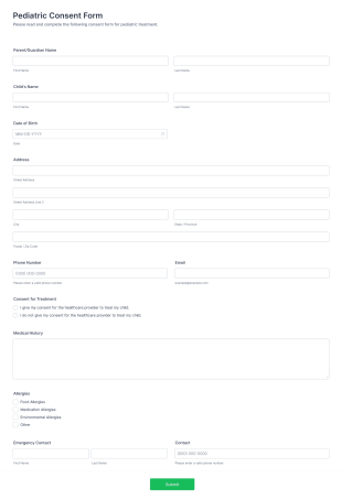 Pediatric Consent Form Template