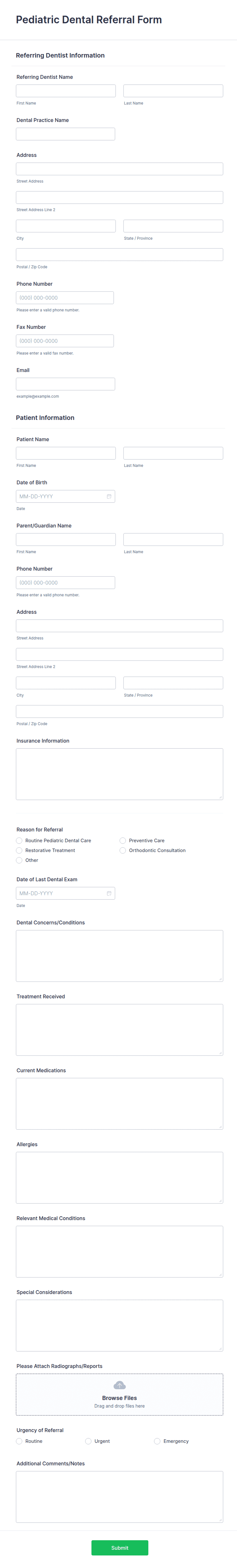 Pediatric Dental Referral Form Template Jotform