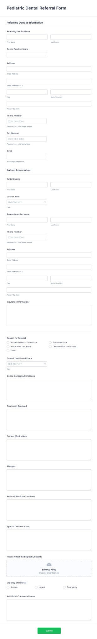 Pediatric Dental Referral Form Template