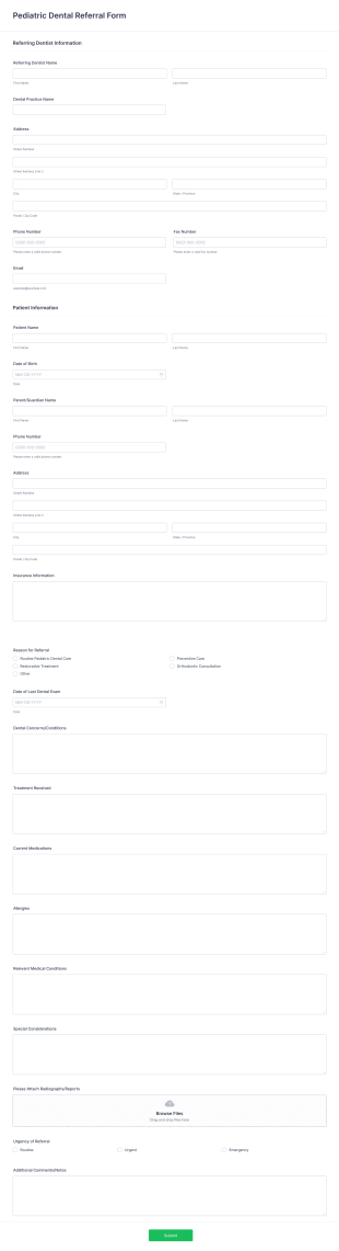 Pediatric Dental Referral Form Template