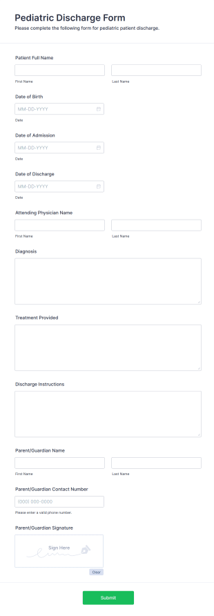 Pediatric Discharge Form Template
