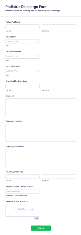 Pediatric Discharge Form Template