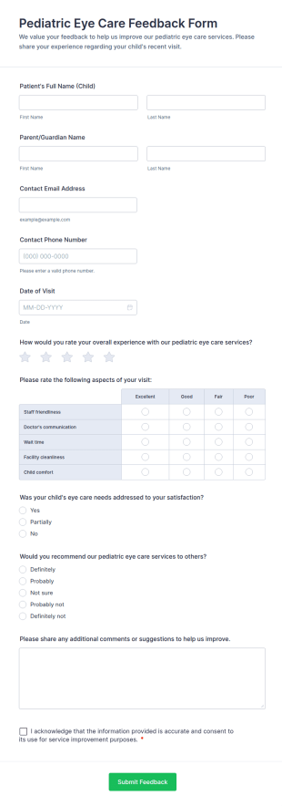 Pediatric Eye Care Feedback Form Template