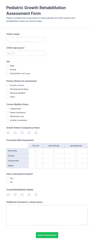 Pediatric Growth Rehabilitation Assessment Form Template