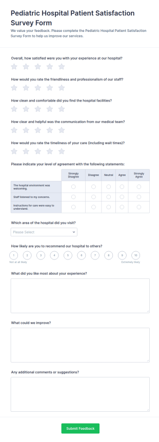 Pediatric Hospital Patient Satisfaction Survey Form Template