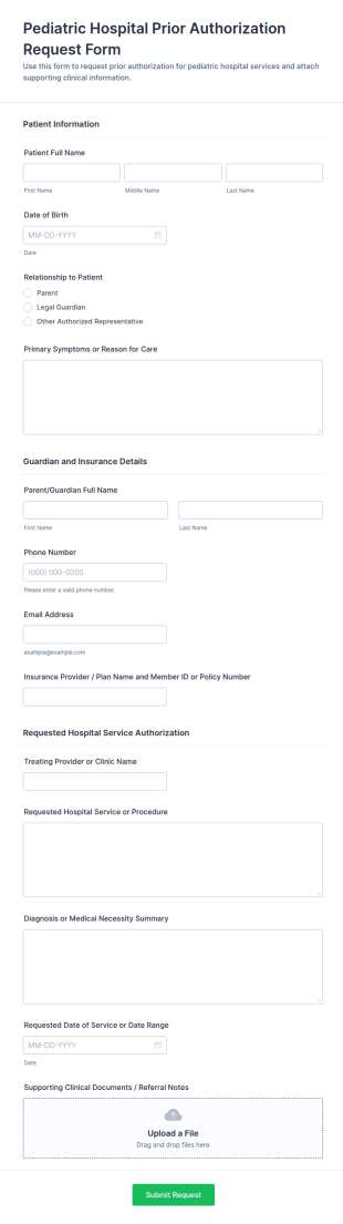 Pediatric Hospital Prior Authorization Request Form Template
