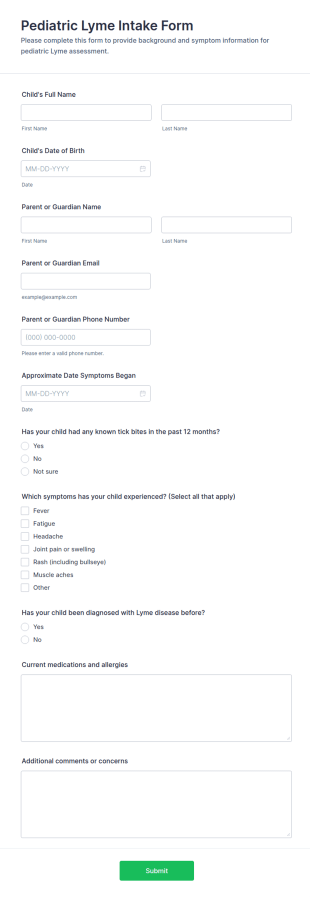 Pediatric Lyme Intake Form Template