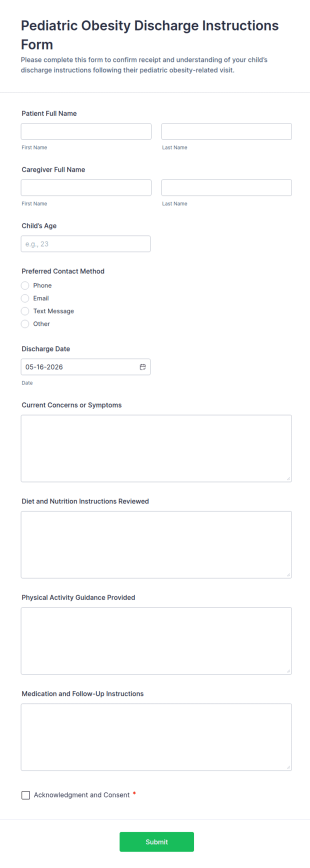 Pediatric Obesity Discharge Instructions Form Template