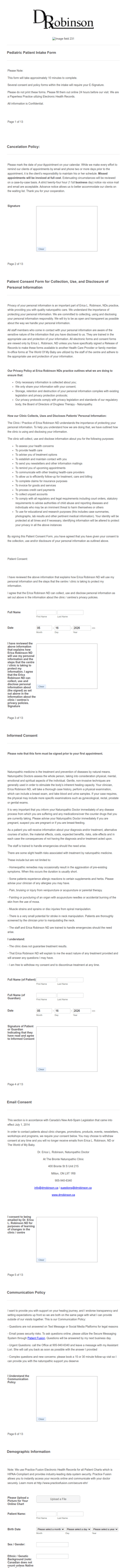 Pediatric Patient Intake Form Template