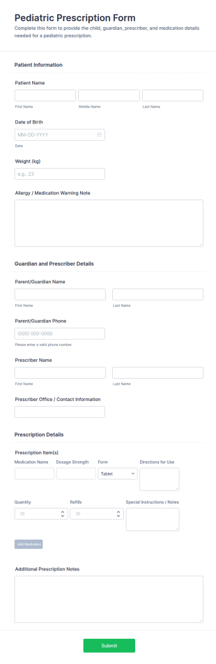 Pediatric Prescription Form Template