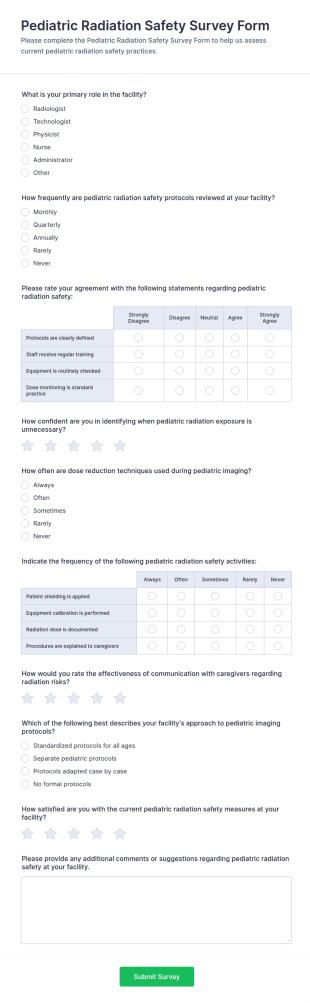 Pediatric Radiation Safety Survey Form Template